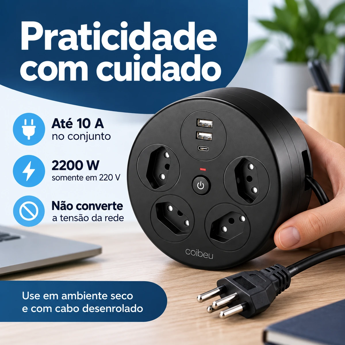Como usar, transportar ou conservar Extensão com Cabo Retrátil WK-HY506